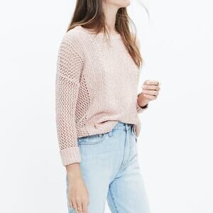 MADEWELL Marled Plaza Pullover Sweater Open-Knit Cuffed Sleeve Pink Size Small